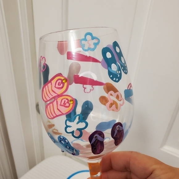 NIB Lolita Love My Wine "Flip Flops Too" 15 oz Wine Glass - Picture 5 of 11